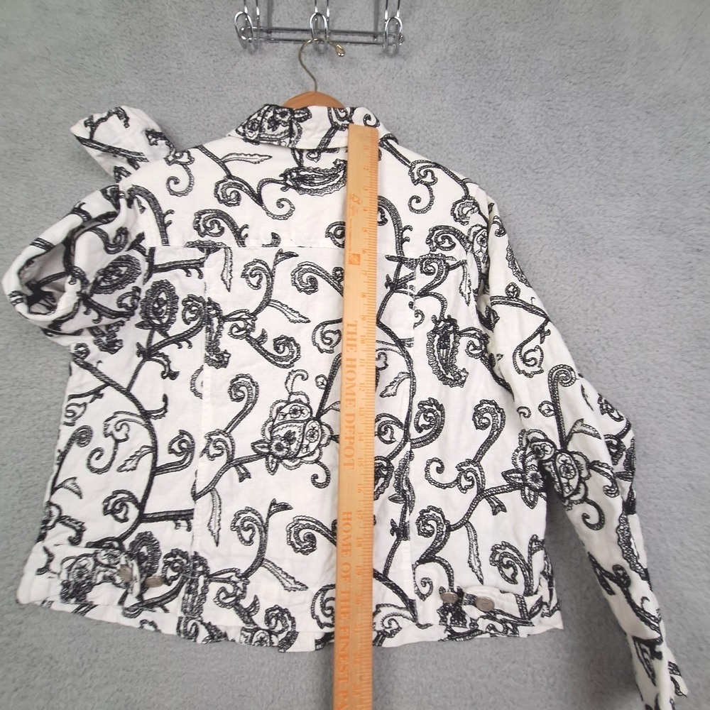 Saint Tropez‎ West Jacket Womens 1X White Black Linen Embroidered Paisley Boho - Picture 6 of 7